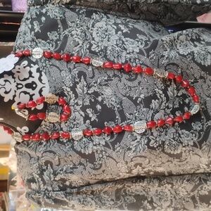 Red and Silver Necklace and Bracelet